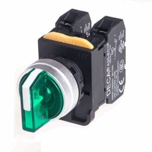 A204F-3E20Q4G 3 Position, Metal Bezel, Maintained, 2x NO, Green LED, 24v-ac/dc