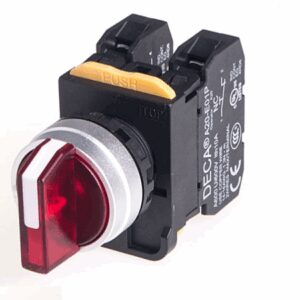 A204F-3E20QHR 3 Position, Metal Bezel, Maintained, 2x NO, Red LED, 110v-ac/dc
